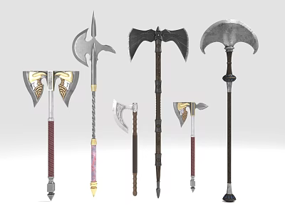 Various Medieval Battle Axes With Metal Blades And Ornate Handles 3d model