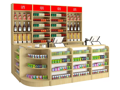 Mall Store Featuring Alcohol Tobacco Bottled Drinks Canned Goods on Shelves and Checkout Counters 3d model