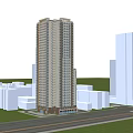 Tall Modern Residential Building Exterior With Blue Sky And Surrounding Architecture