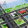 Modern Urban City Layout With Green Spaces Wind Turbines And Solar Panels