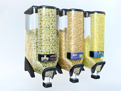 Three Transparent Spice Container Dispensers With Black Base And Label Design For Kitchen 3d model