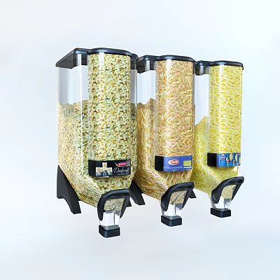 Three Transparent Spice Container Dispensers With Black Base And Label Design For Kitchen 3d model