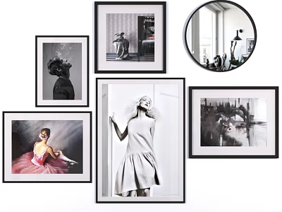 Multiple Photo Frames With Black And White And Colorful Art Prints For Wall Decor 3d model