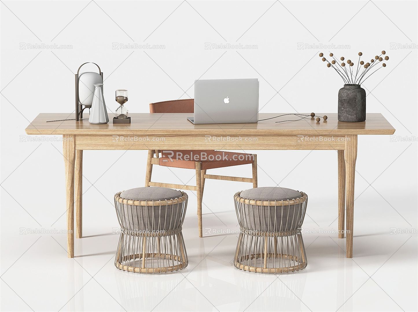 Modern Desk and Chair Desk and Chair Combination Log Desk and Chair Solid Wood Desk and Chair Combination Creative Desk and Chair Combination Office Desk and Chair Desk Ornaments Table Lamp 3d model