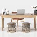 Modern Desk and Chair Desk and Chair Combination Log Desk and Chair Solid Wood Desk and Chair Combination Creative Desk and Chair Combination Office Desk and Chair Desk Ornaments Table Lamp 3d model