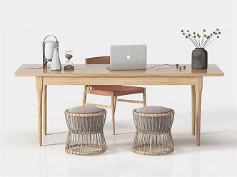 Modern Desk and Chair Desk and Chair Combination Log Desk and Chair Solid Wood Desk and Chair Combination Creative Desk and Chair Combination Office Desk and Chair Desk Ornaments Table Lamp 3d model