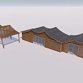 Modern Wooden Building Exterior Featuring Wavy Roof And Open Pergola Structure