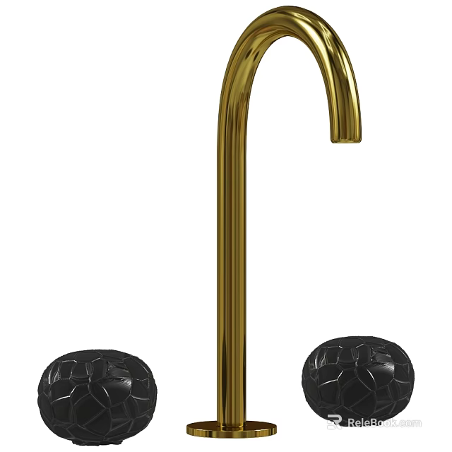 Stylish Golden Faucet With Black Knobs And Modern Design Features 3d model 