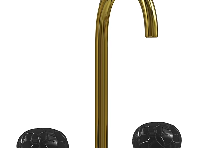 Stylish Golden Faucet With Black Knobs And Modern Design Features 3d model