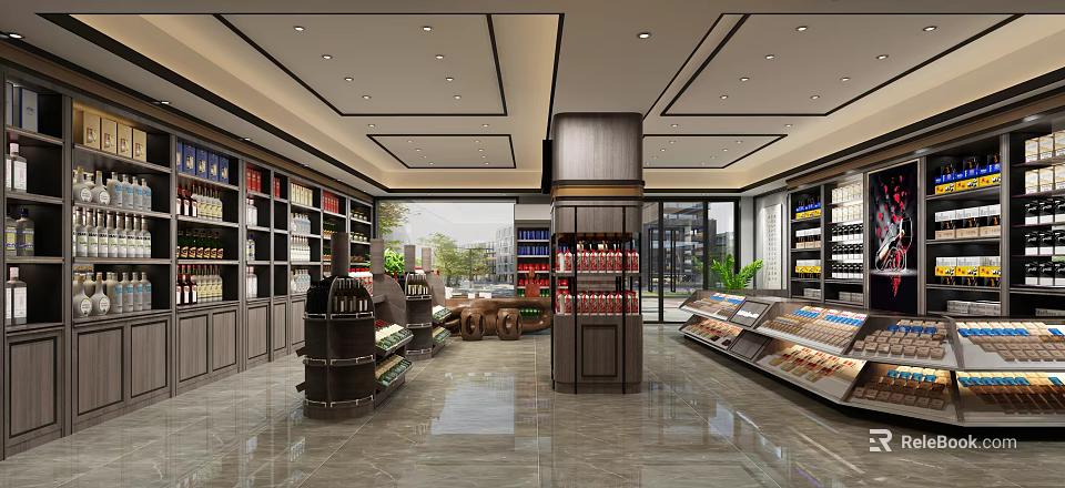 Modern Tobacco and Liquor Store Interior With Shelves Displayed Goods Spacious Layout and Bright Lighting 3d model 