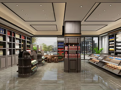 Modern Tobacco and Liquor Store Interior With Shelves Displayed Goods Spacious Layout and Bright Lighting 3d model