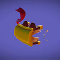 Cartoon Open Book With Eyes Red Ribbon Pink Glowing Wise Broken Pages And Paper Pieces