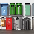 Different Types Of Public Trash Bins With Colorful Designs And Recycling Features