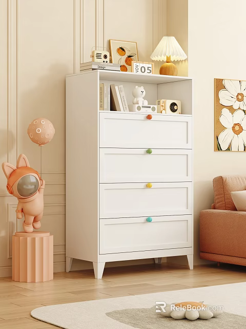 White Dresser With Colorful Knobs In Children's Room Decorative Storage 3d model 