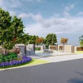 Main Entrance Gate With Symmetrical Pillars And Lush Green Trees Around