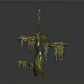Artistic Green Plant Sculpture With Twisted Trunk And Yellow Dangling Flowers
