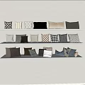 Stylish Decorative Throw Pillows In Mixed Patterns And Colors On White Shelves 3d model