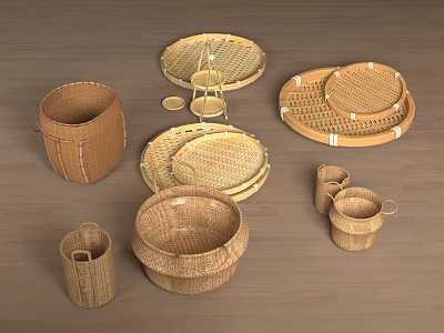 Chinese bamboo dustpan bamboo basket 3d model
