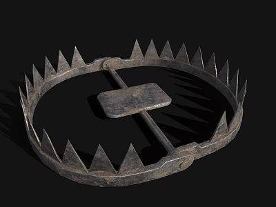 Old Fashioned Metal Spiked Circular Weapon Trap With Trigger Mechanism On Black Background 3d model