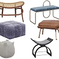 Various Stylish Sofa Stools with Rattan Leather Velvet and Metal Frame Designs