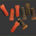Multiple Red And Black Lobster Tails Arranged On Black Background 3d model