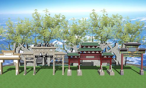 Chinese-style archway gatehouse 3d model