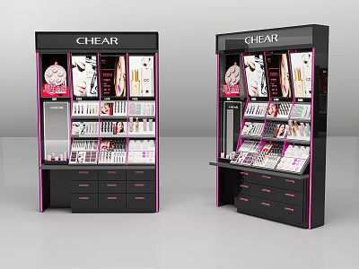 CHEAR Cosmetics Display Shelves Black With Pink Accents And Drawers For Retail 3d model