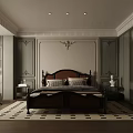 Elegant Bedroom Interior Design With Wooden Bed Area Rug Wall Molding And Nightstand