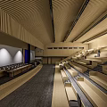Modern Conference Room Interior With Wooden Ceiling Stepped Seating And Spacious Layout