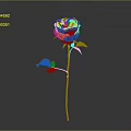 Vibrant Red Rose Flower With Green Stem And Leaves On Gray Background