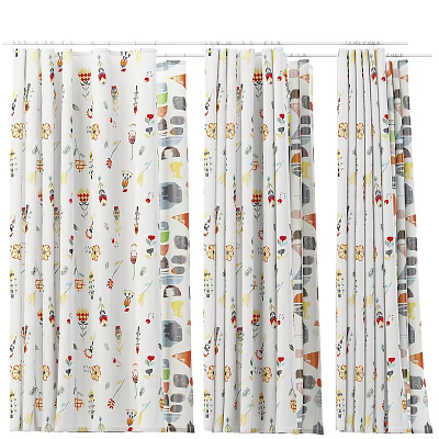 Cute Curtains With Colorful Cartoon Patterns Heart Shapes And Animal Motifs 3d model
