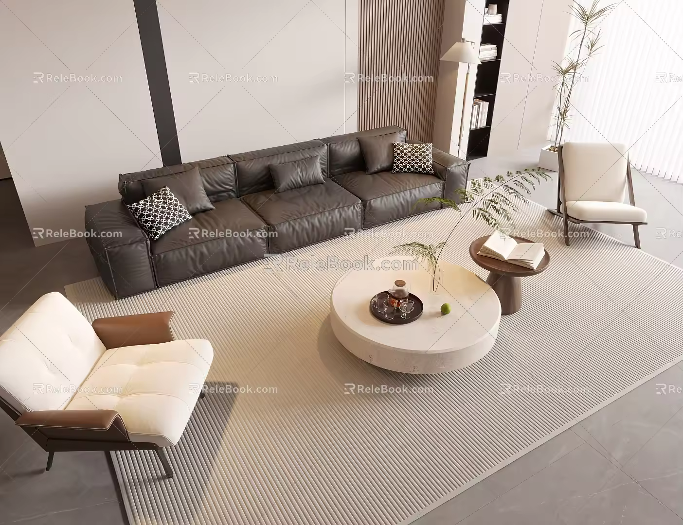 Sofa Coffee Table Combination Leisure Chair Single Sofa Floor Lamp Ornaments Combination 3d model
