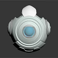 White Spherical Mechanical Creature With Blue Glowing Eye Silver Button And Wing Like Structure