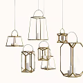 Stylish Hanging Golden Frame Lantern Shaped Decorative Ornament Set With White Candles