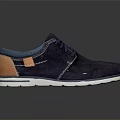 Navy Blue Suede Casual Shoes With Lace Up Design White Sole And Brown Heel Accent