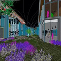 Modern Commercial Street With Glass Facades Greenery Pedestrians And Outdoor Seating