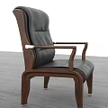 Classic Black Leather Office Chair With Wooden Armrests And Comfortable Backrest