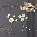 Golden Decorative Wall Hangings With Flower Ginkgo Leaf Bird And Mountain Patterns 3d model