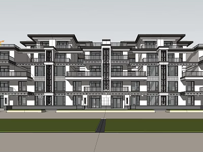 Modern Residential Building Facade Design With Balconies Windows And Symmetrical Structure 3d model