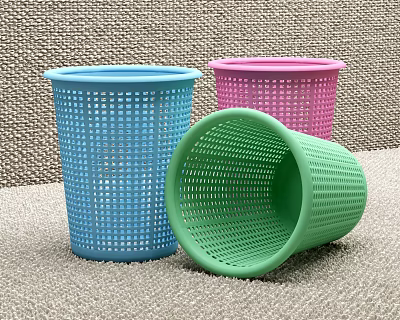 Colorful Plastic Mesh Trash Bins in Blue Pink Green for Home Use 3d model