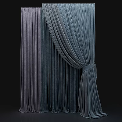 Luxurious Deep Gray Velvet Curtains With Elegant Draped Design And Tied Sash 3d model