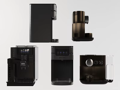 Modern Stylish Black Kitchen Appliances Featuring Sleek Design Coffee Maker And Water Dispenser 3d model