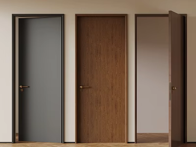 Modern Interior Hinged Doors With Wooden Panels And Metallic Handles Design 3d model