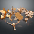 Modern Decorative Scene Featuring Golden Metal Geometric Shapes And Artistic Pieces
