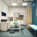Hospital Outpatient Clinic Room With Medical Desk Computer Chairs Bookshelf And Bench
