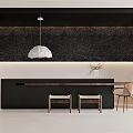 Modern Bar Design With White Pendant Light Black Accent Wall And Wooden Stools
