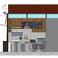 Traditional Chinese Milk Tea Shop With Brown Roof Wooden Striped Walls Window Grilles And Awning