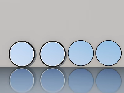 Modern Swing Door With Round Blue Glass Panels And Gray Background Reflection 3d model