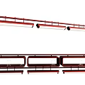 Modern Red Metal Chandelier With Elongated Frame And Multiple Linear Light Fixtures
