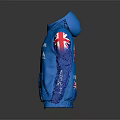 Blue Zippered Hoodie With Union Jack Flag And Brand Logos On Sleeves
